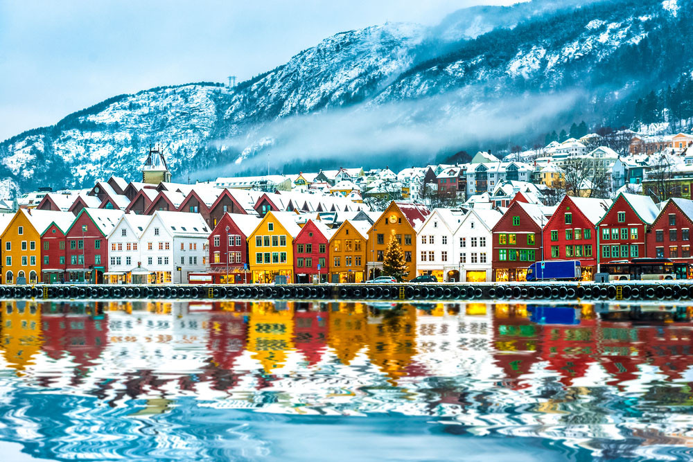 City of colored houses, Bergen, Norway.