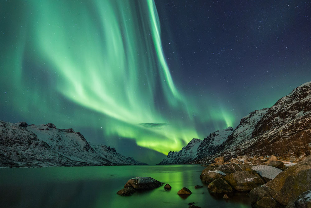 View of the Northern Lights from a cruise ship. 