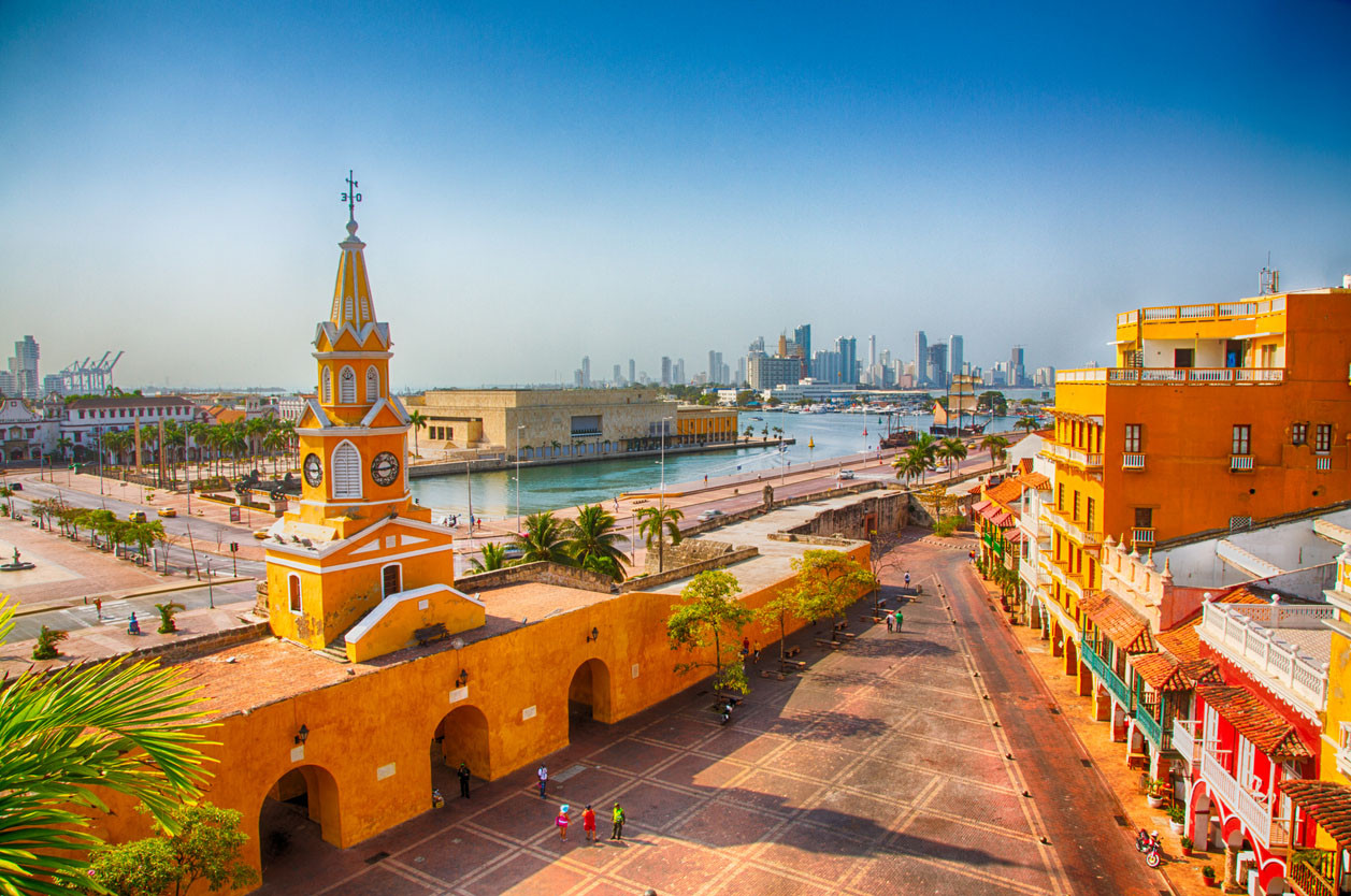 Colorful Clocktower Tower Gate, Cartagena, Colombia. garytog/istockphoto.com.