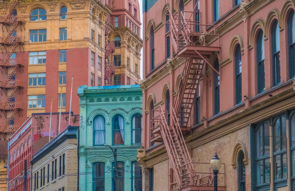 Colorful Victorian architecture, Gaston, Vancouver, British Columbia, Canada.