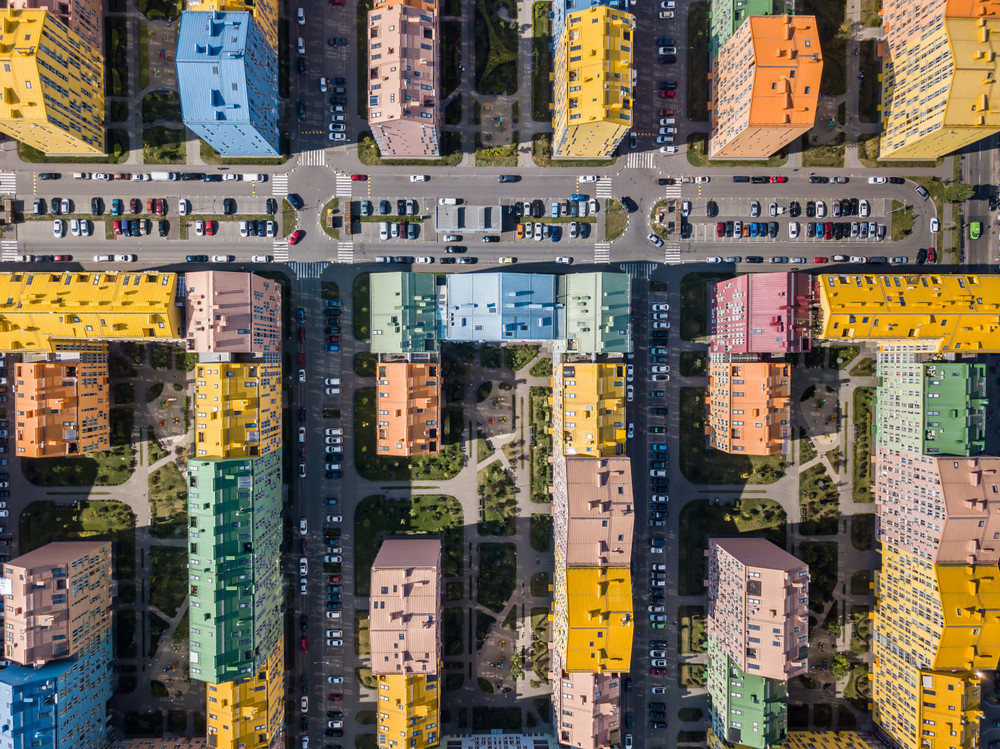 Colorful houses, Comfort Town, Kyiv, Ukraine.
