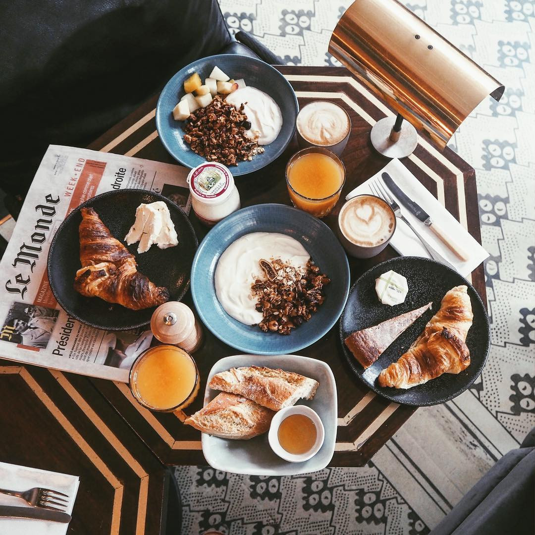 Breakfast at Grand Pigalle Hotel, Paris, France. instagram.com/fashiontwinstinct