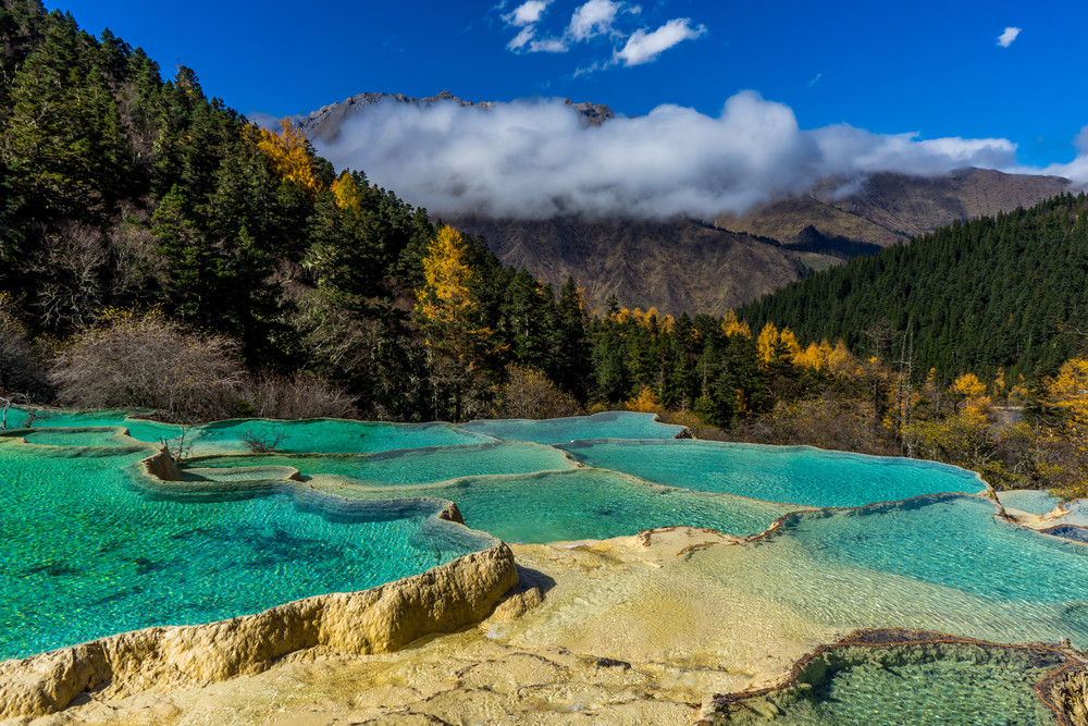 Huanglong Valley hot springs, Sichuan, China.