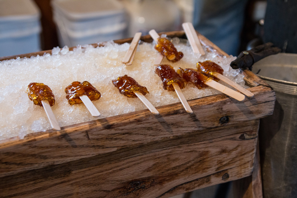 Maple taffy on snow, Quebec, Canada.